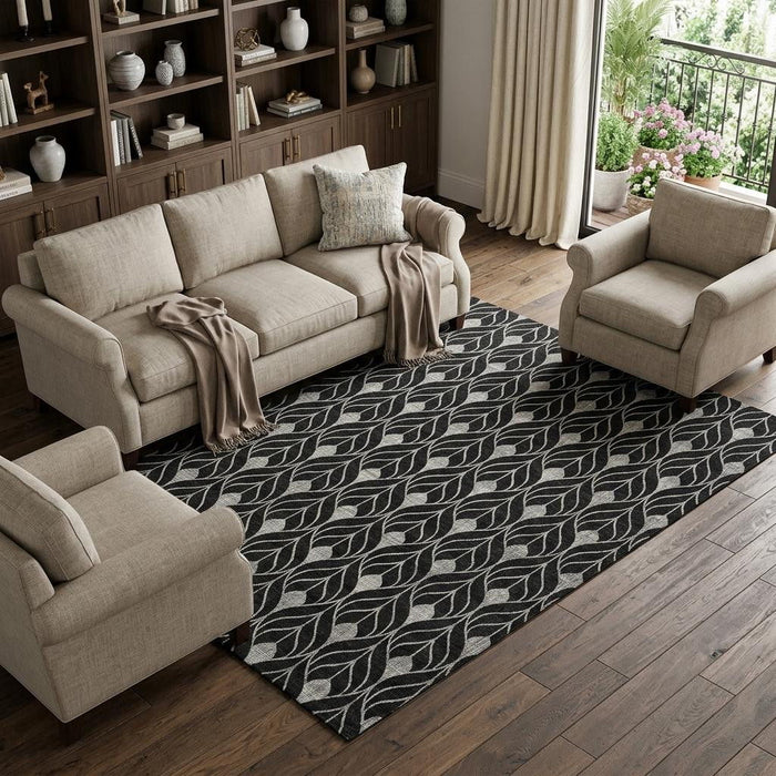 10' X 14' Geometric Washable Area Rug With UV Protection (673987) - Black / Gray