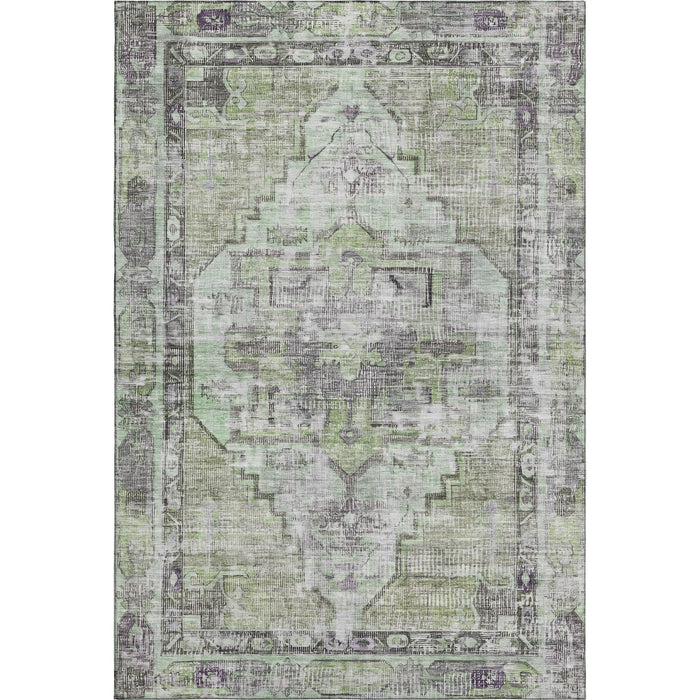 10' X 14' Oriental Washable Area Rug With UV Protection (699376) - Artichoke Green / Charcoal / Ivory