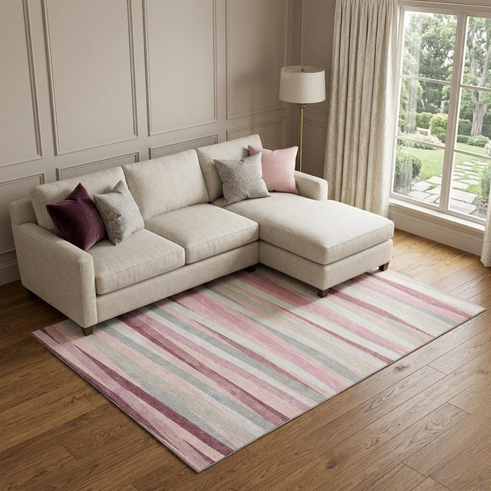10' X 14' Striped Washable Area Rug With UV Protection (678514) - Pink / Ivory / Blush