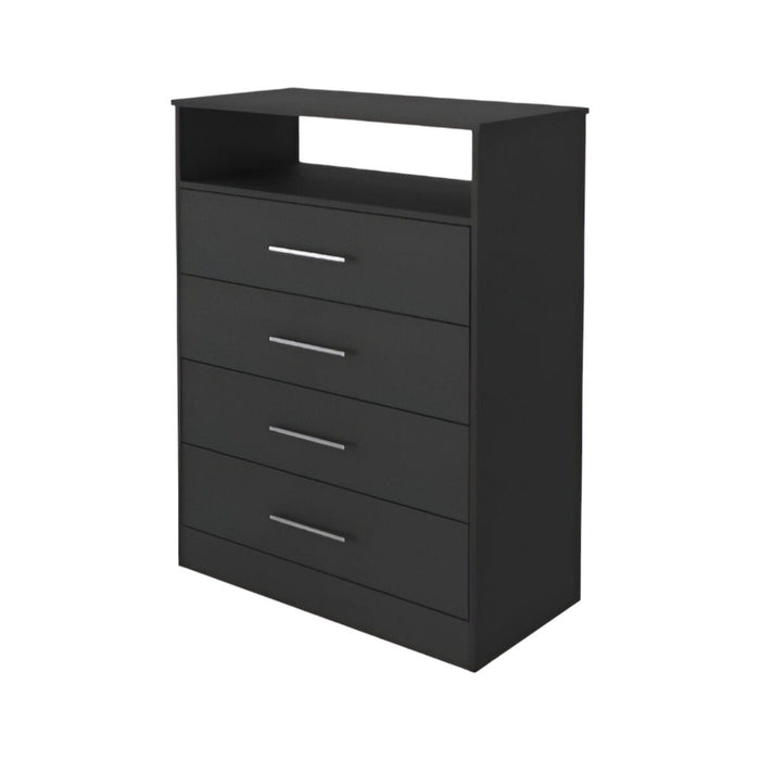 Modern Four Drawer Dresser With Hutch - Black