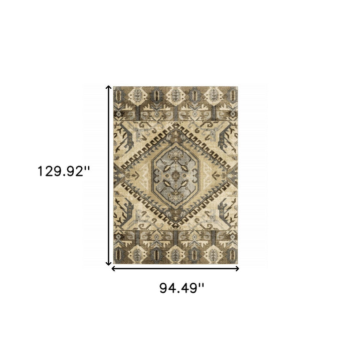 8' x 11' Central Medallion Indoor Area Rug - Tan And Gold