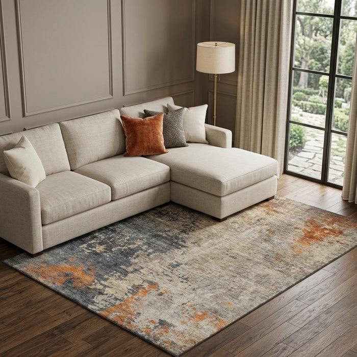 10' X 14' Abstract Washable Area Rug With UV Protection (688401) - Khaki / Beige / Blue