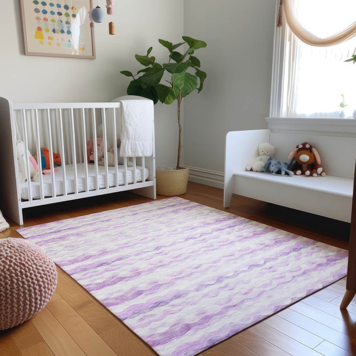 9' X 12' Geometric Washable Area Rug With UV Protection - Purple / Ivory