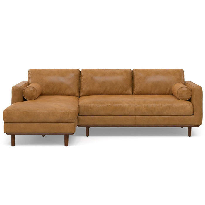 Mid-Century Sienna Leather Sofa With Brown Legs - Brown