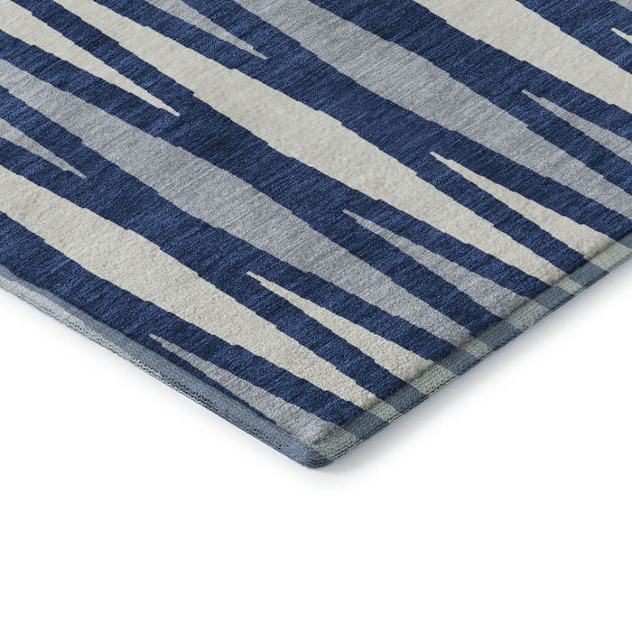 10' X 14' Geometric Washable Area Rug With UV Protection (670069) - Navy Blue / Ivory