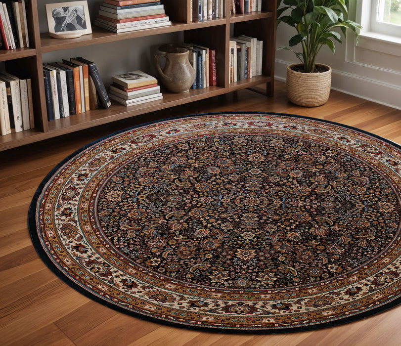8' Oriental Round Rug - Blue And Red