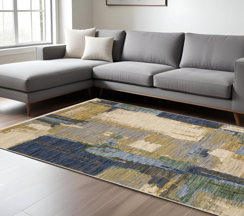 10' X 13' Abstract Area Rug With Fringe - Blue And Green
