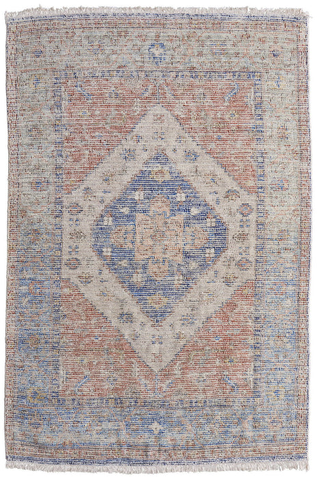 10' X 14' Abstract Hand Woven Distressed Area Rug With Fringe - Red