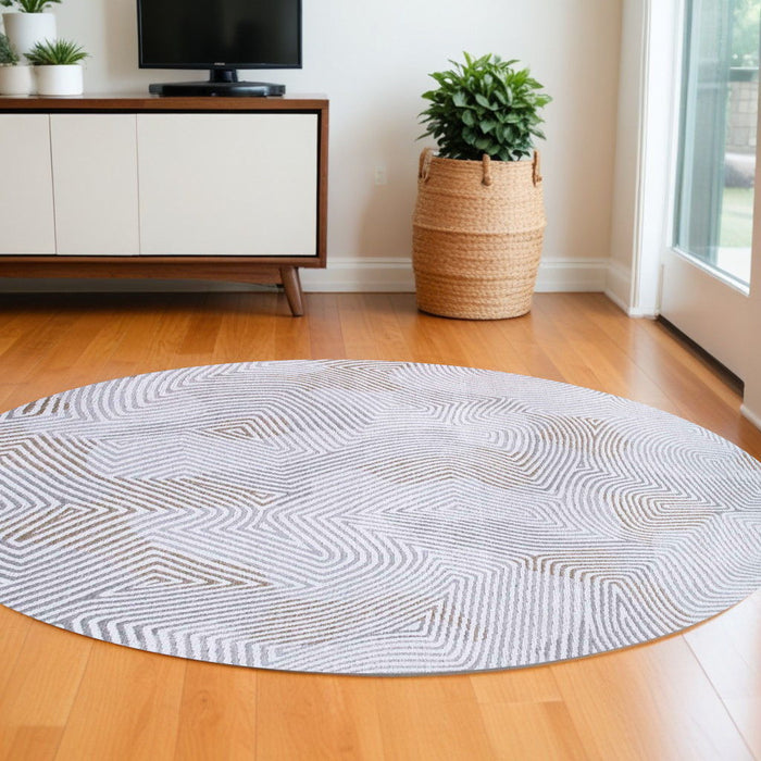 5' Round Abstract Non Skid 100% PET Area Rug - White