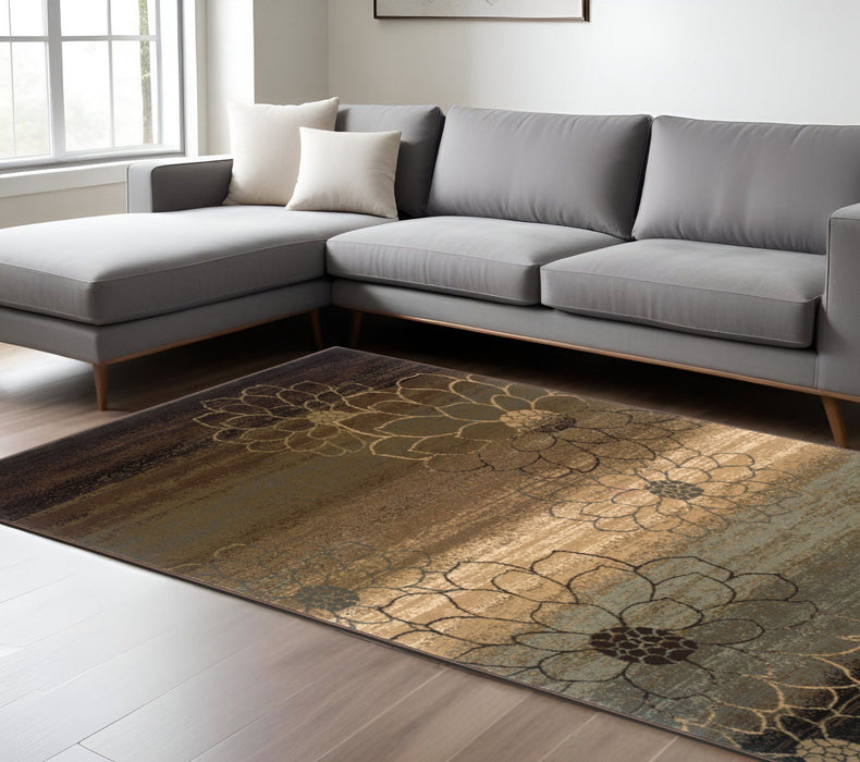 8' x 11' Floral Power Loom Stain Resistant Area Rug - Brown And Beige