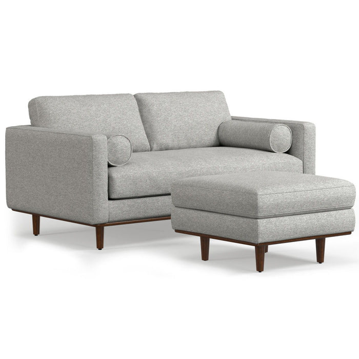 72" 2 Piece Living Room Set Fabric Sofa With Ottoman With Brown Legs - Gray