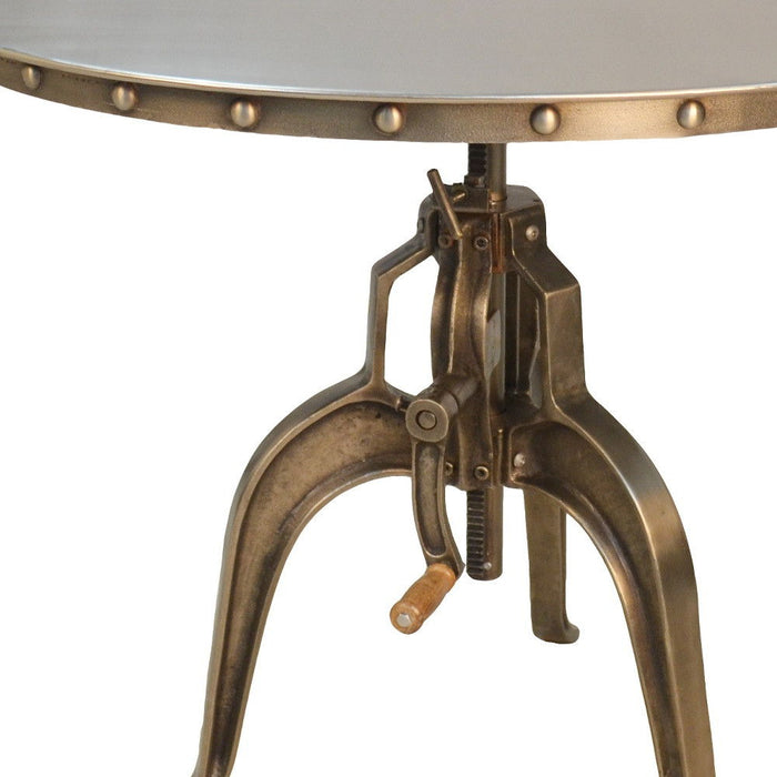 Adjustable Height Antiqued Nickel Three Leg Base Round Top Dining Table - Pearl Silver