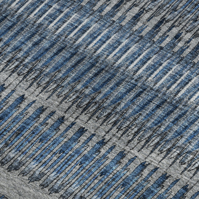 10' X 14' Striped Washable Area Rug With UV Protection (650464) - Blue / Ivory