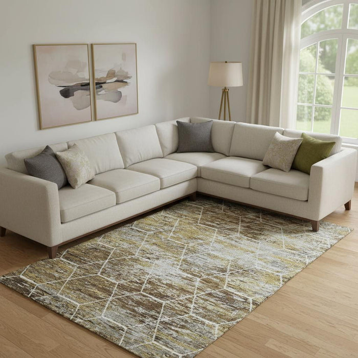 10' X 14' Geometric Washable Area Rug With UV Protection (699178) - Brown / Gold / Ivory