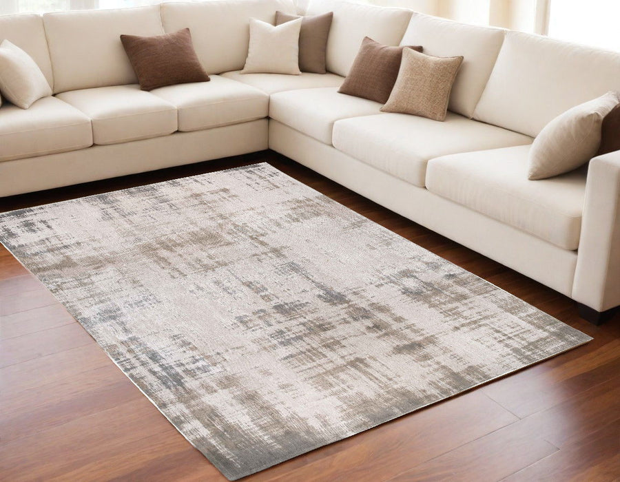 4' x 6' Abstract Non Skid Area Rug - Gray And Beige