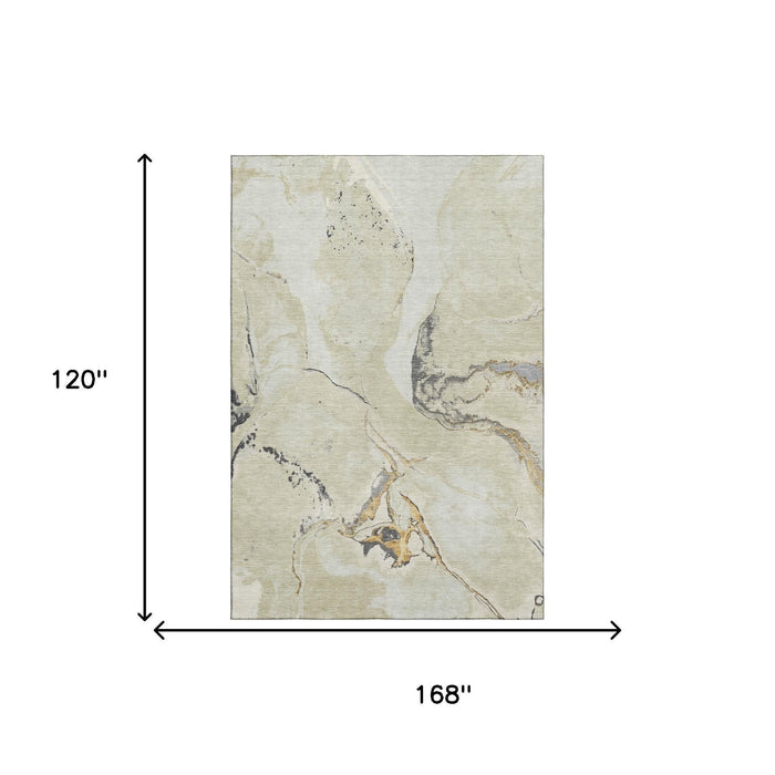 10' X 14' Abstract Washable Area Rug With UV Protection (678940) - Ivory / Beige / Gray