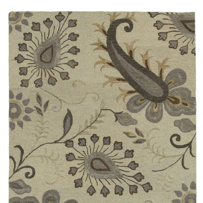 9' X 12' Wool Floral Hand Tufted Area Rug (712718) - Light Gray / Cream