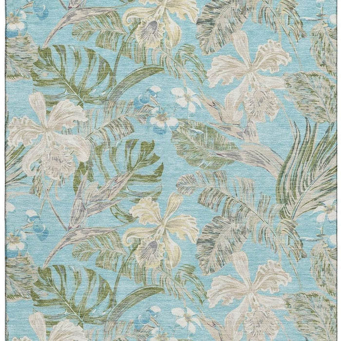 10' X 14' Floral Washable Area Rug With UV Protection (697848) - Teal / Green / Ivory