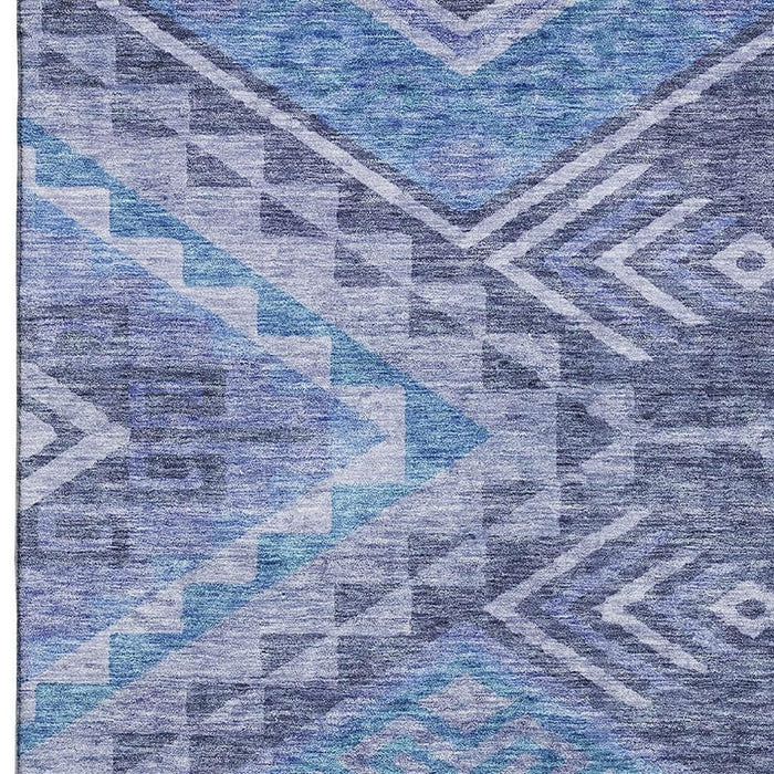 10' X 14' Geometric Washable Area Rug With UV Protection (684112) - Navy Blue / Silver