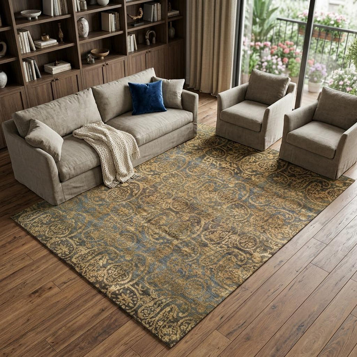 9' X 12' Wool Paisley Hand Knotted Area Rug (744346) - Brown / Gold / Blue