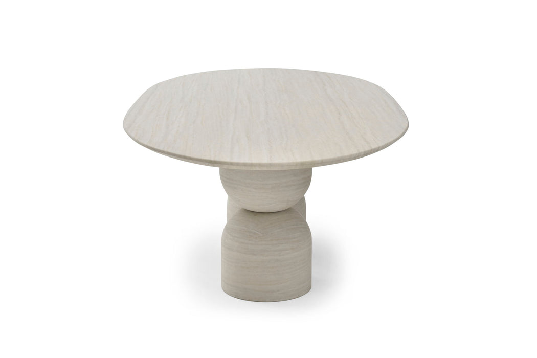 Marble Double Pedestal Base Oval Dining Table - Beige