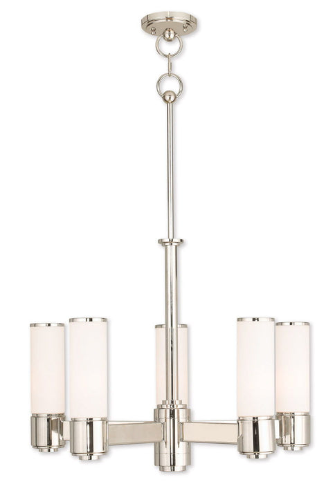 20'' Five-Light Dimmable Chandelier With Shades - Nickel / Pearl Silver
