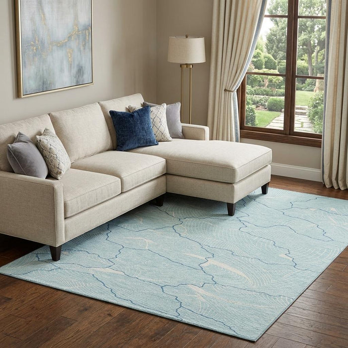 10' X 14' Abstract Washable Area Rug With UV Protection (682175) - Aqua / Teal / Ivory
