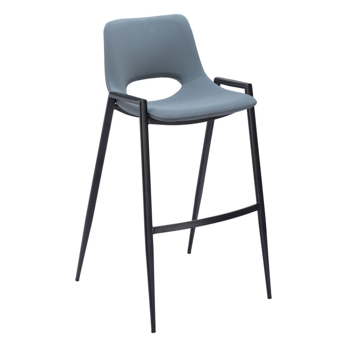 30" Faux Leather And Steel Low Back Bar Height Bar Chairs (Set of 2) - Blue / Black