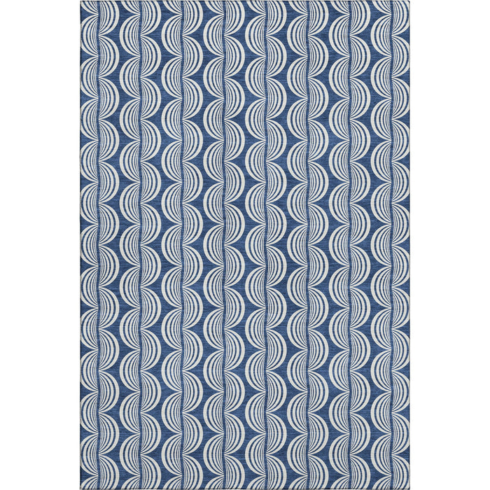 10' X 14' Ogee Washable Area Rug With UV Protection (682739) - Navy Blue / Ivory