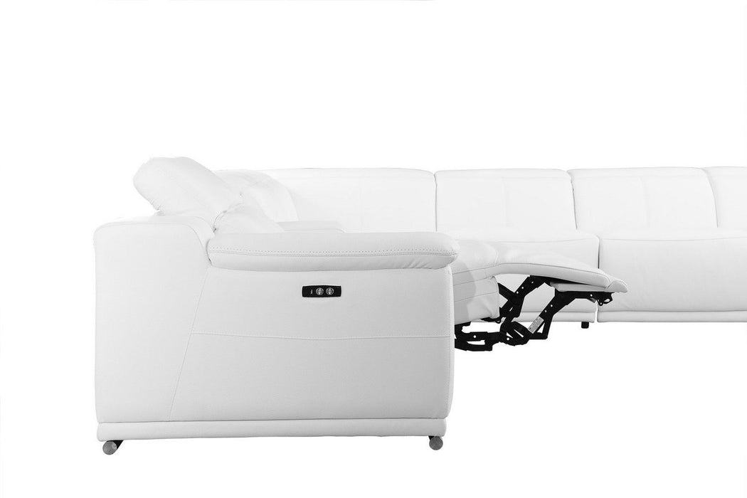 Italian Leather Power Reclining Eight Piece Corner Sectional With Console - White