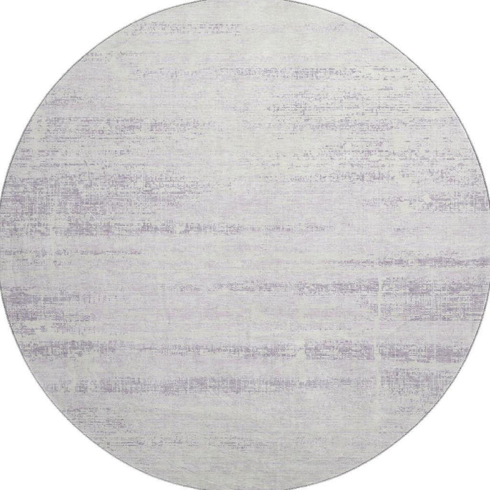 8' Abstract Washable Round Rug With UV Protection - Lavender / Ivory