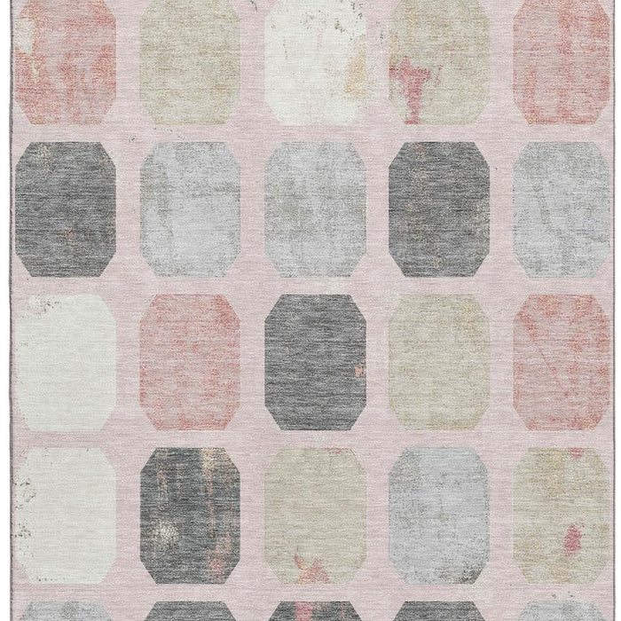 10' X 14' Geometric Washable Area Rug With UV Protection (709192) - Blush / Charcoal / Ivory