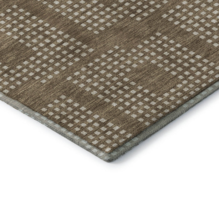 10' X 14' Geometric Washable Area Rug With UV Protection (670700) - Brown / Ivory