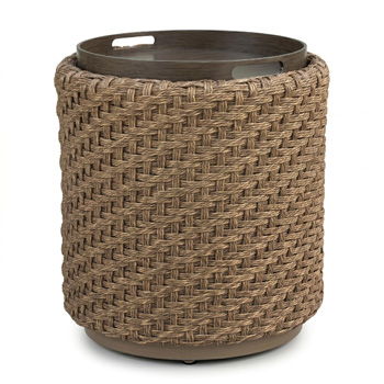 Signature Design by Ashley Alabaster beige round end table with pedestal base