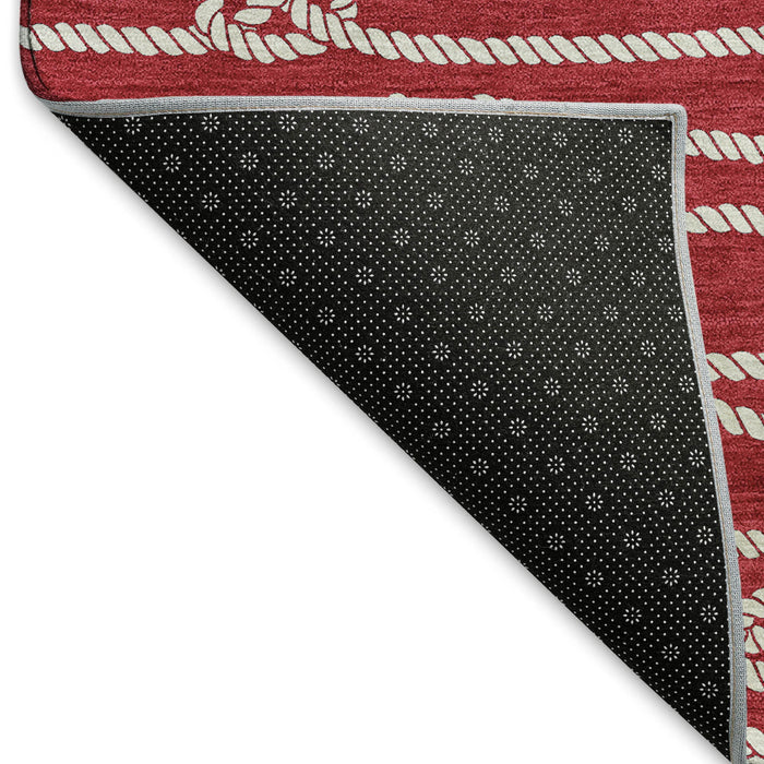 10' X 14' Nautical Washable Area Rug With UV Protection - Red / Ivory