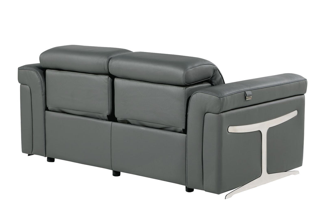 Italian Leather Power Reclining Loveseat (720492) - Dark Gray / Black