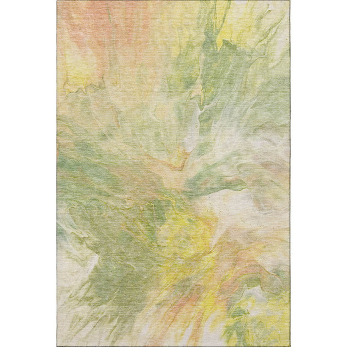 8' X 10' Abstract Washable Area Rug With UV Protection (653486) - Green / Peach / Yellow