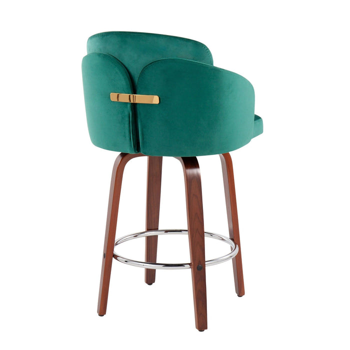Dahlia - Contemporary Counter Stool With Velvet Seat (Set of 2) - Walnut Wood