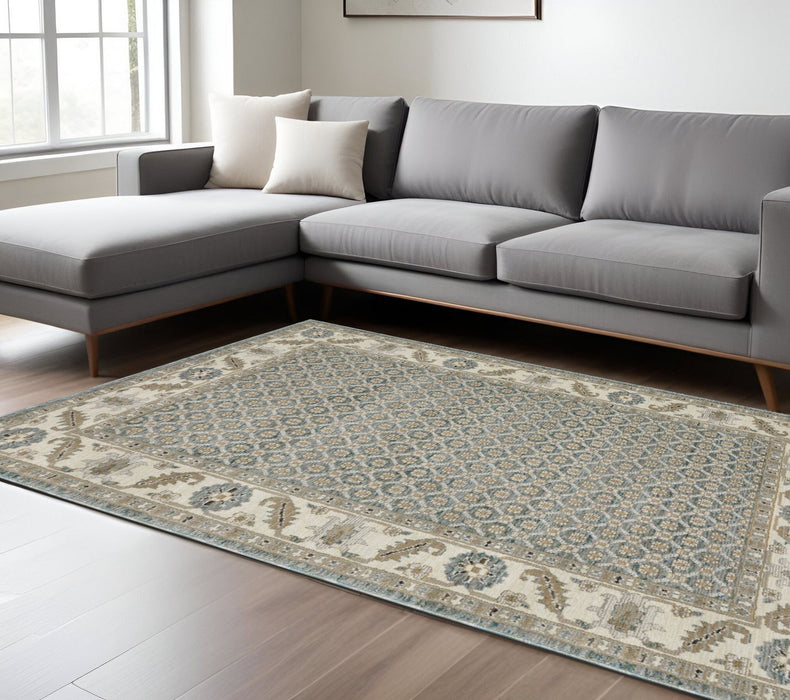 10' X 13' Oriental Area Rug - Blue And Ivory