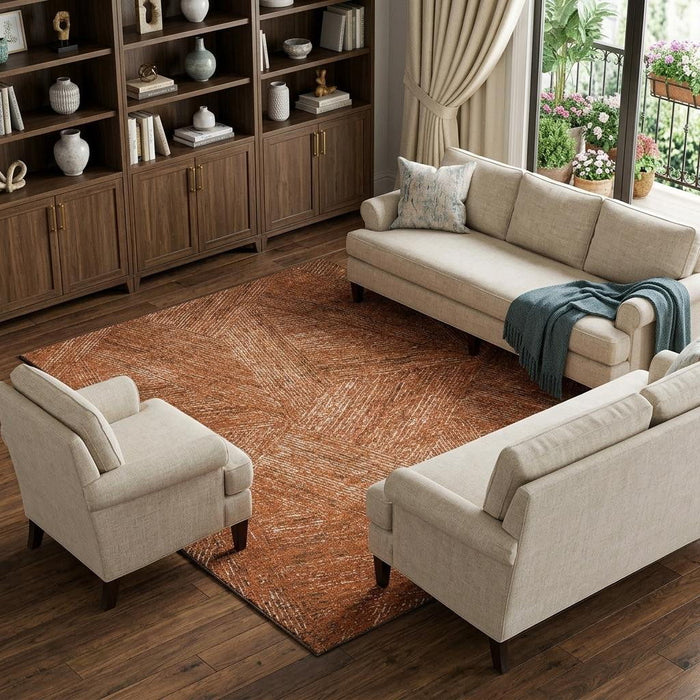 10' X 14' Abstract Washable Area Rug With UV Protection (678137) - Copper / Ivory