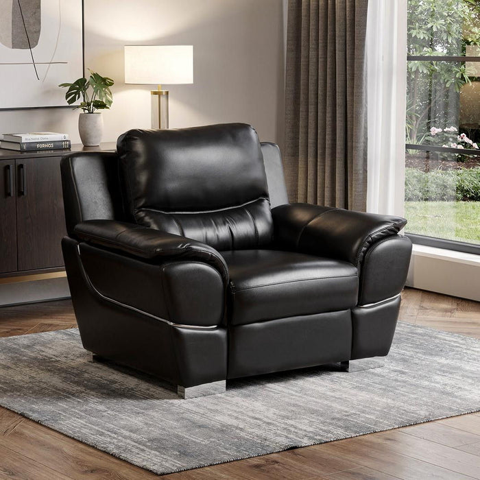 48" Leather Match Arm Chair - Black And Silver