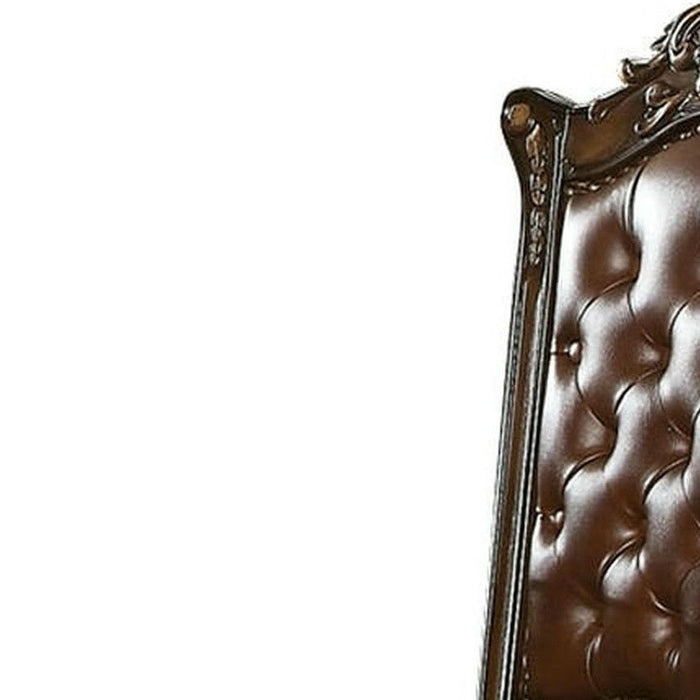 Tufted Faux Leather Solid Wood Dining Side Chairs (Set of 2) - Dark Brown / Mahogany