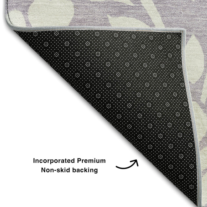 10' X 14' Floral Washable Area Rug With UV Protection (669624) - Lavender / Ivory