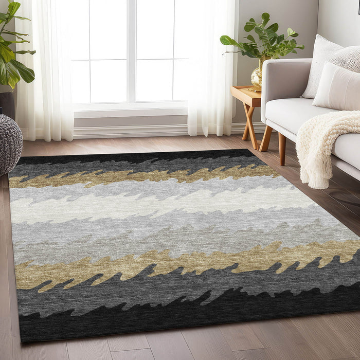 8' X 10' Transitional Striped Washable Area Rug With UV Protection - Black