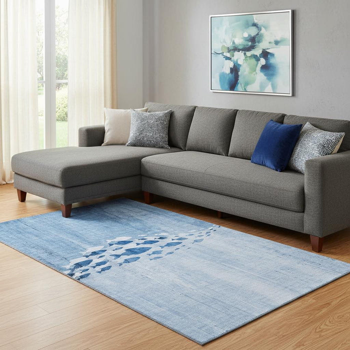 10' X 14' Nautical Washable Area Rug With UV Protection (652773) - Blue / Ivory