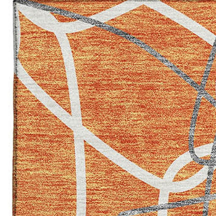 10' X 14' Geometric Washable Area Rug With UV Protection (675528) - Orange / Ivory / Gray