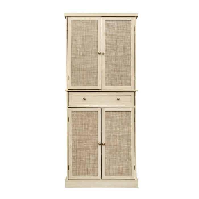 Giga natural 4-door accent storage cabinet with 1 drawer and four adjustable inner shelves, made of wood with a smooth finish.