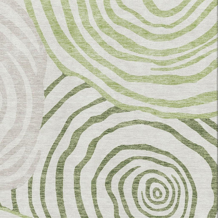 10' X 14' Abstract Washable Area Rug With UV Protection - Green / Ivory