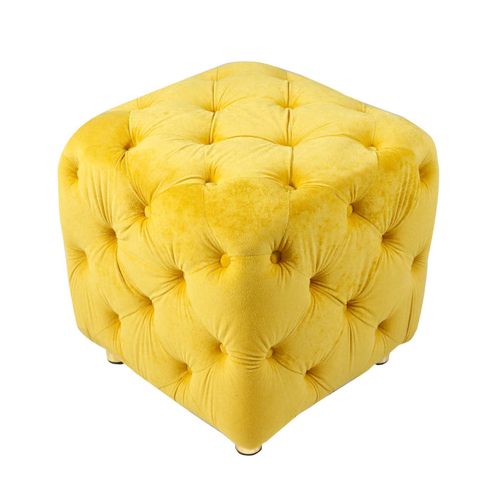 Giga modern upholstered ottoman in soft fabric, small end table and footstool for living room, bedroom, or entrance.