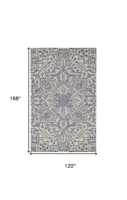 10' X 14' Wool Oriental Hand Tufted Area Rug - Ivory / Blue